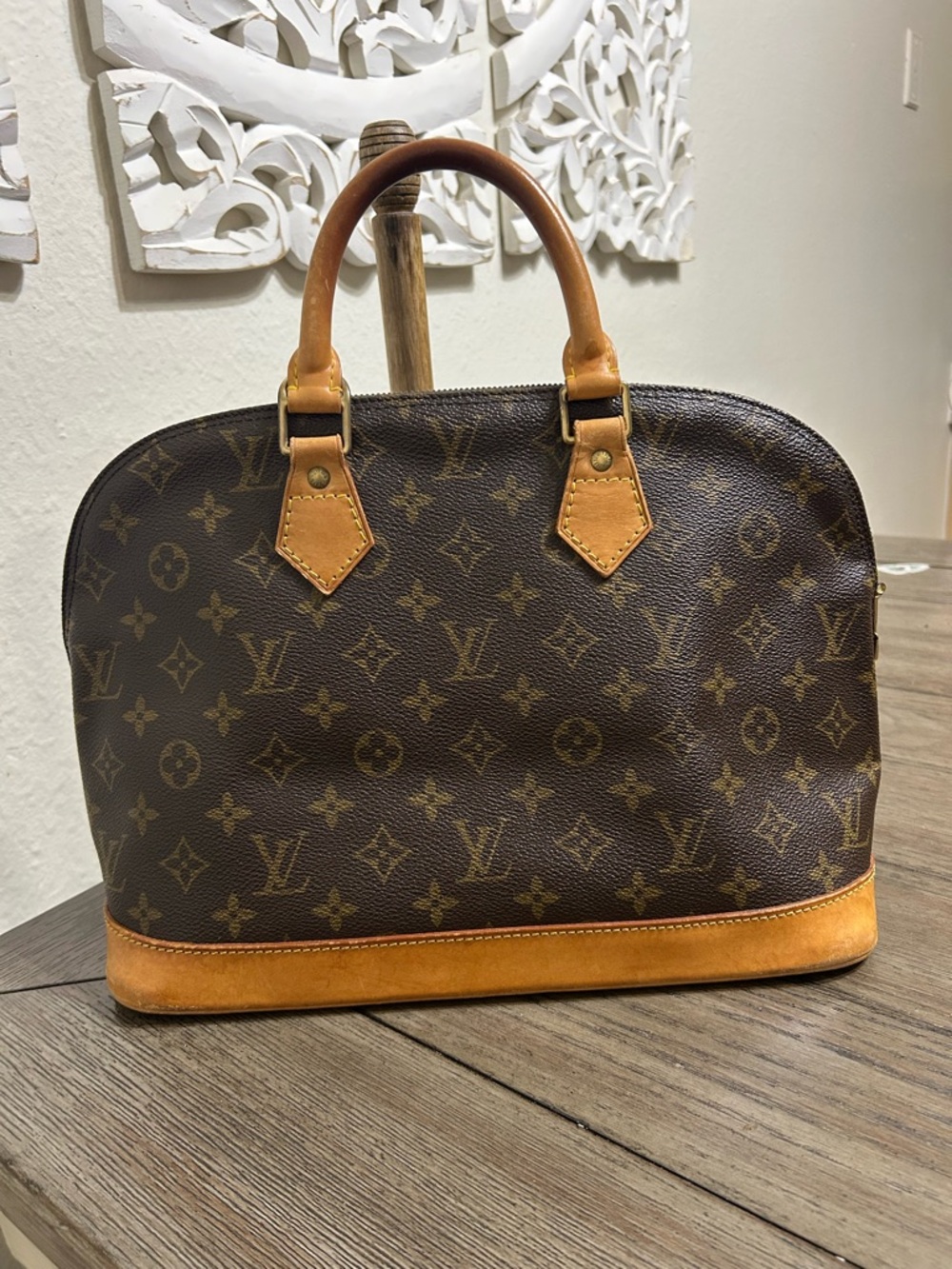 Louis Vuitton Alma PM Monogram Dome Satchel in Dark Brown and Tan Vachetta